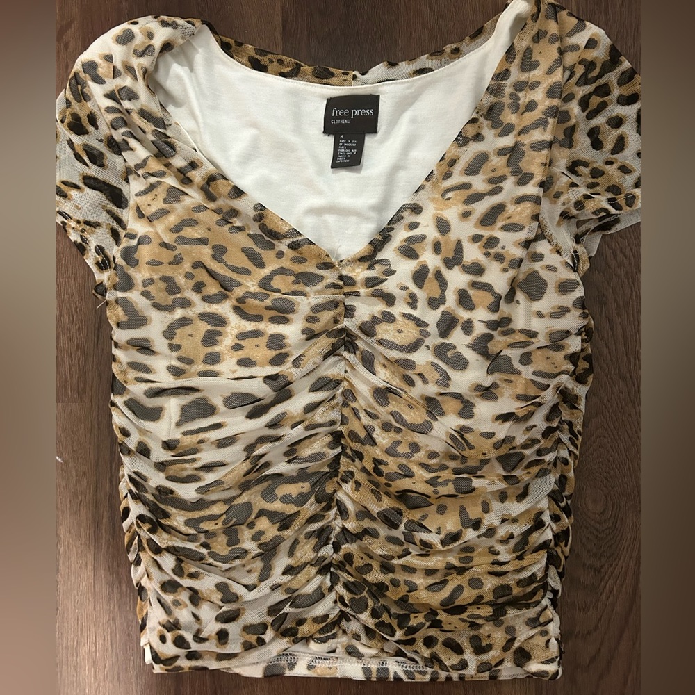FREE PRESS Cheetah v neck top